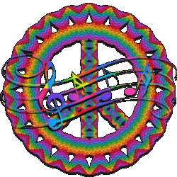 textured peace sign with rainbow colors, rainbow music staff