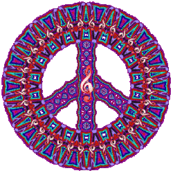 beaded peace sign with red treble clef center