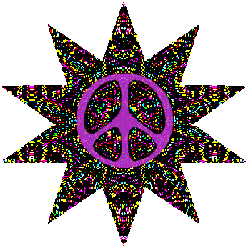 shimmering beads of color, peace sign center on nine pointed star