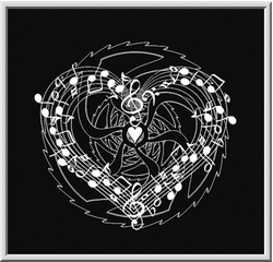 heart shaped music staff, designed black white