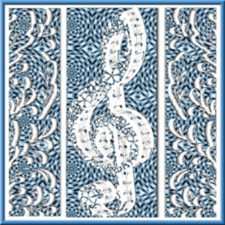 blue moving treble with notes, lace design