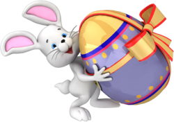 joyous bunny carrying easter egg with bow