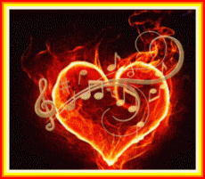 burning heart with music staff
