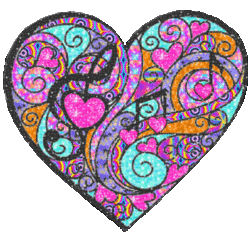 glittered pastel heart with treble clef, notes