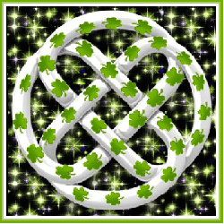 celtic knot with shamrocks on green stary sky