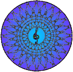 glitter mandala pattern over blue gradient, treble center