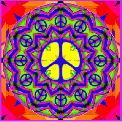 kaleidoscope inside peace sign, circular moving peace signs