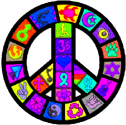 coexist peace sign with bright symbols