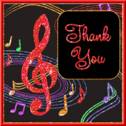colorful music staffs, treble clef, music notes with thank you, text