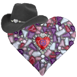 mosaic heart with diamond accents, cowboy hat