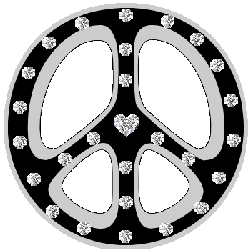 peace sign accented with diamonds, diamond heart center