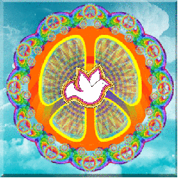 sky with center peace sign, animated color inside with dove