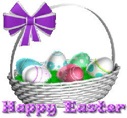 easter basket purple bow with matching animated happy easter text