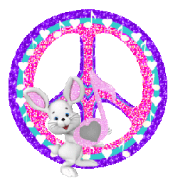 easter bunny carries music note in front of glittered peace sign