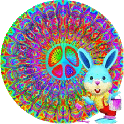 psychedelic peace sign with easter bunny, paint brush