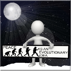 figure holding sign with evolution figures
