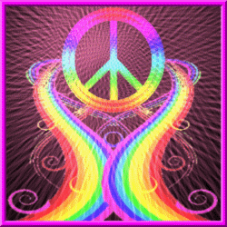 rainbow paths leading to peace sign
