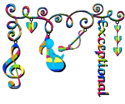 colorful curly top with dangling treble clef, heartts, notes, exceptional