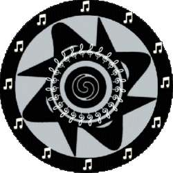 fluttering black flower design with music symbols