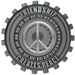 friendship creates peace, gear turning with center peace sign turning