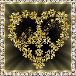 gold flowers peace heart with gold music staff, diamond frame