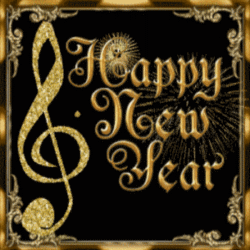 gold on black, happy new year, treble clef