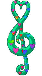 green heart shaped treble clef with colorful, glitter hearts