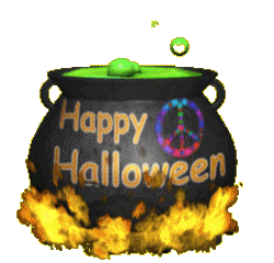 happy halloween cauldron bubbling green