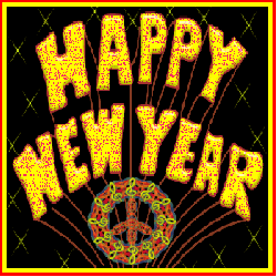 happy new year, peace sign with treble clefs