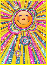 happy face sun with a rainbow of colors bursting out