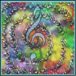 treble cleff with spiral, pulsating notes