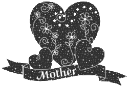 heart design with black glitter, banner text, mother