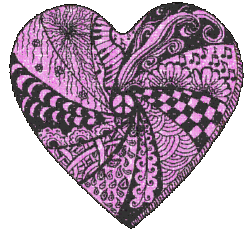 pink, black patterned heart, music notes