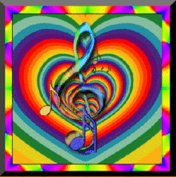 heart tunnle with flying notes over treble clef