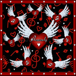 music symbols background, winged hearts