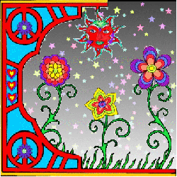 animated sun, neon flowers, stars, hearts in garden