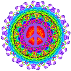 layers of color with a center peace sign, hot orange center