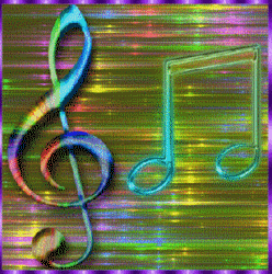 florescent neon background with double note, treble clef