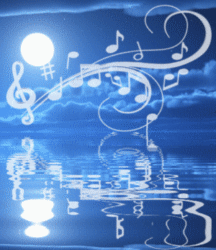 intense blue reflection water, sky, music staff