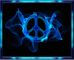swirls of blue surround peace sign, animated matching frame