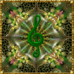 treble clef center, floral corners