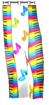 rainbow piano keys, colorful music notes