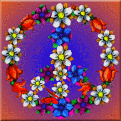 peace sign shaped with flowers, flying butterfly