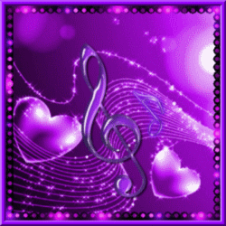 purple swirls music staff with hearts, treble clef