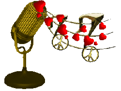 golden microphone with hearts floating out