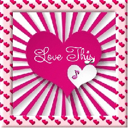 love this on center heart, side heart with jumping notes, pink burst paper frame