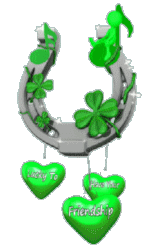 hearts hanging from lucky horseshoe with shamrock accent