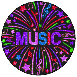 a colorful burst of music symbols