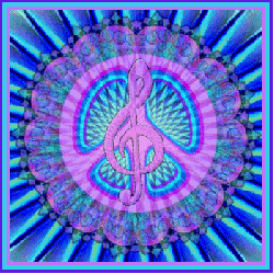 peace sign with center treble clef reflecting light