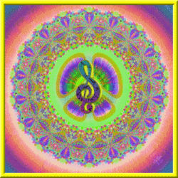 peace sign with treble clef center, flashing color